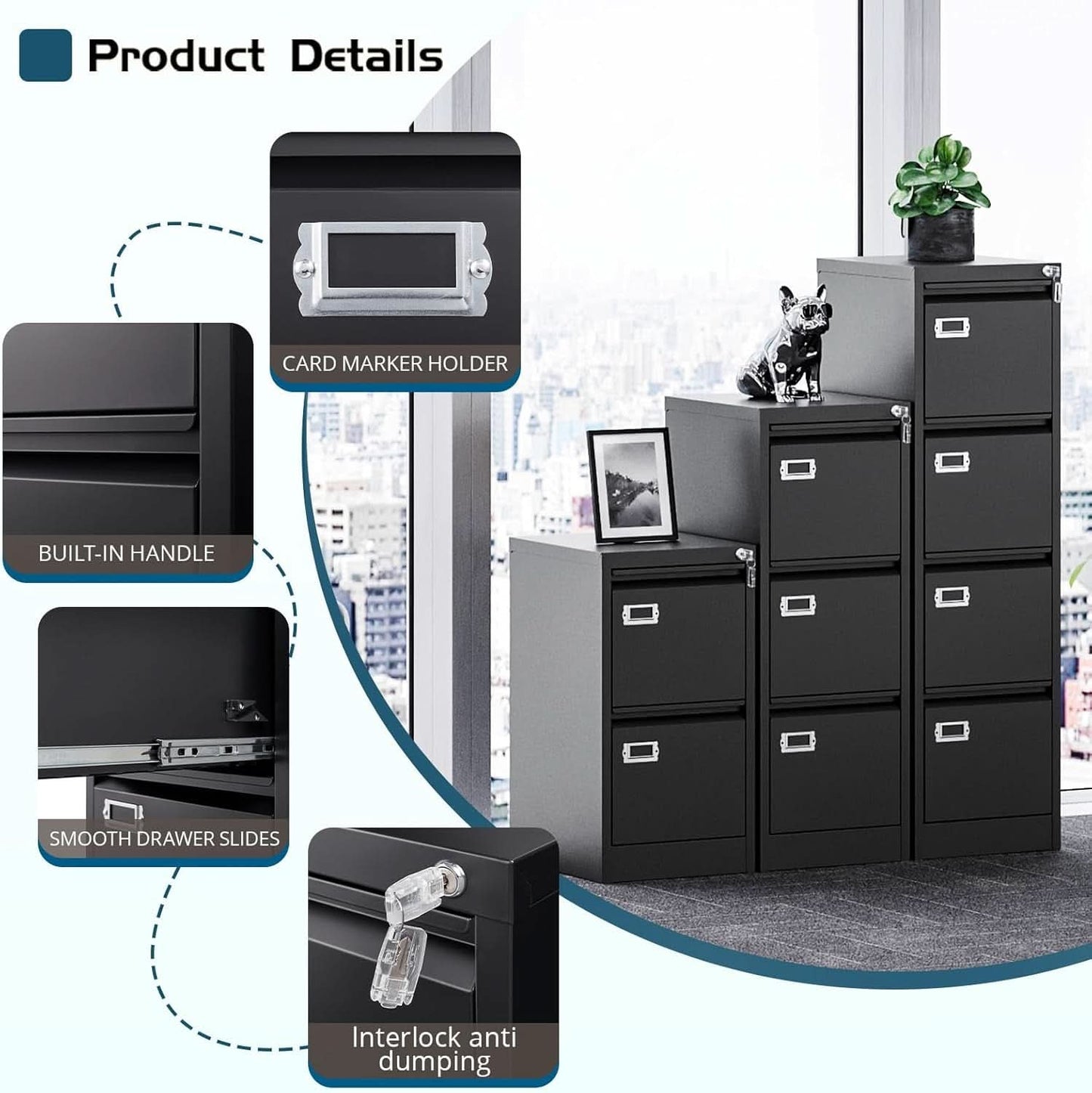 Four Drawer Locking File Cabinet - Black