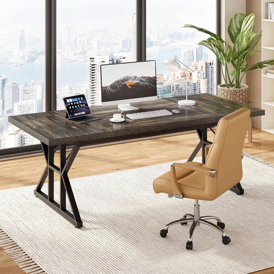 70.8 Inch Large Executive Desk Black Oak Wood Office Desk-1