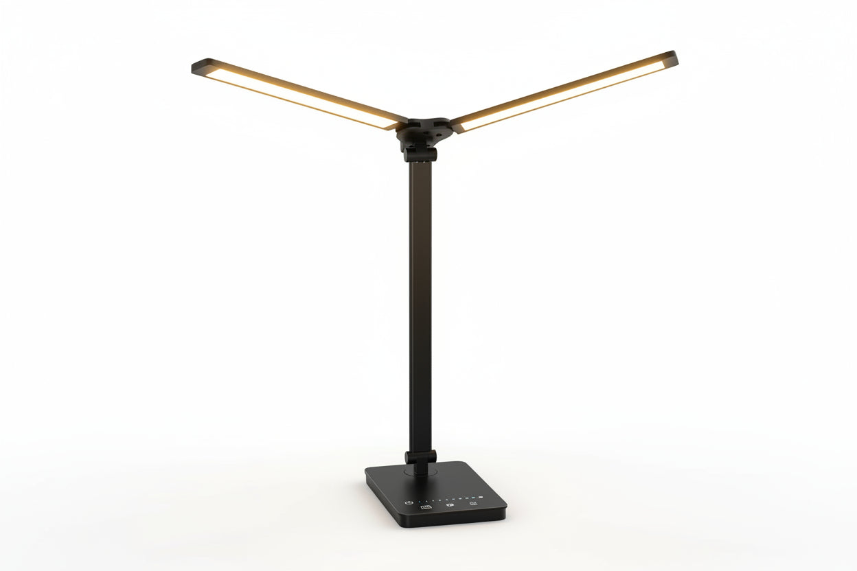 Lampe de bureau LED à double tête NNETM – 50 modes, commandes tactiles et mémoire intelligente