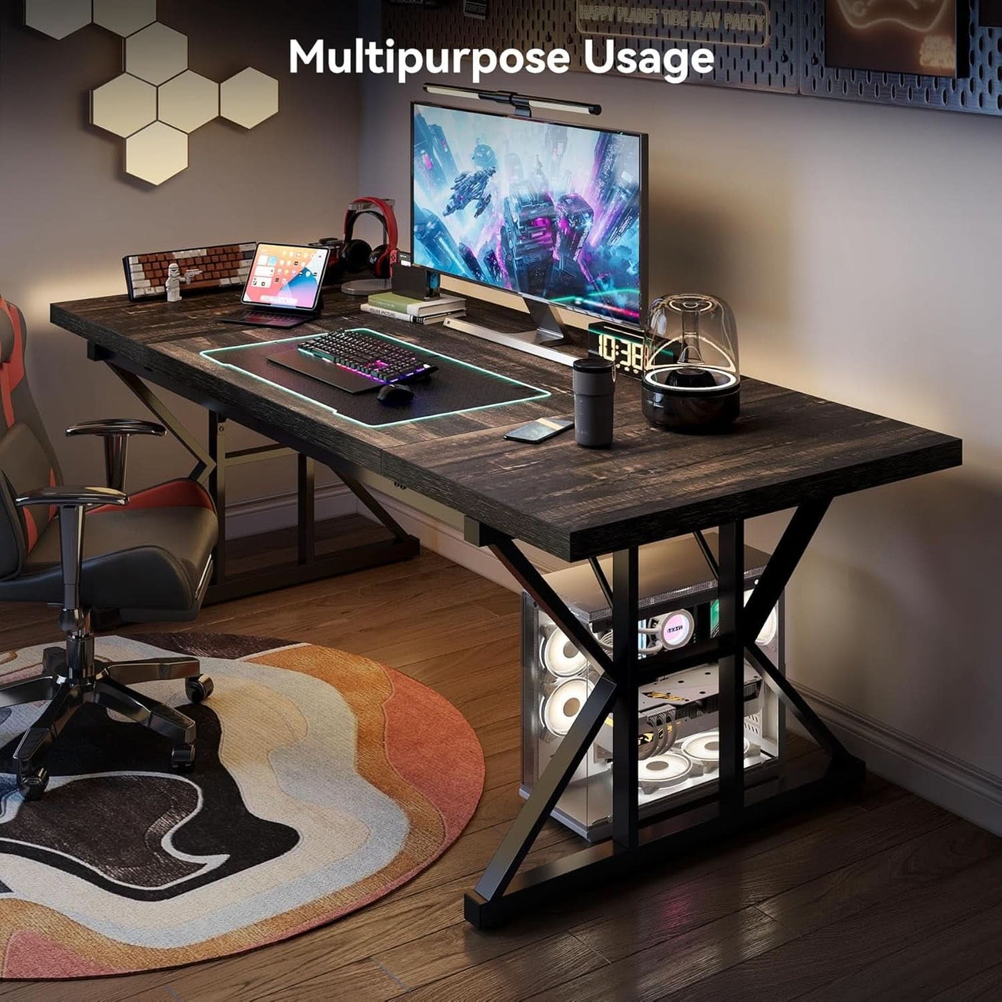 70.8 Inch Large Executive Desk Black Oak Wood Office Desk-3