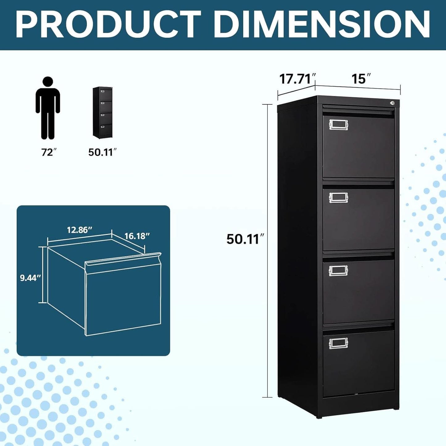 Four Drawer Locking File Cabinet - Black