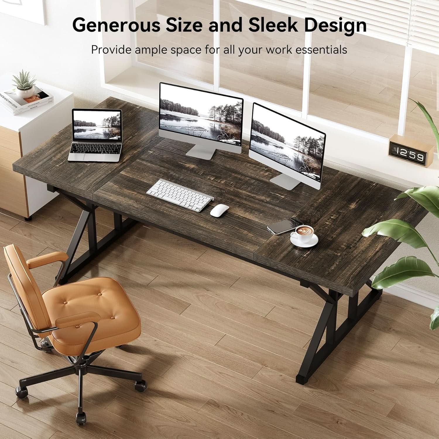 70.8 Inch Large Executive Desk Black Oak Wood Office Desk-4