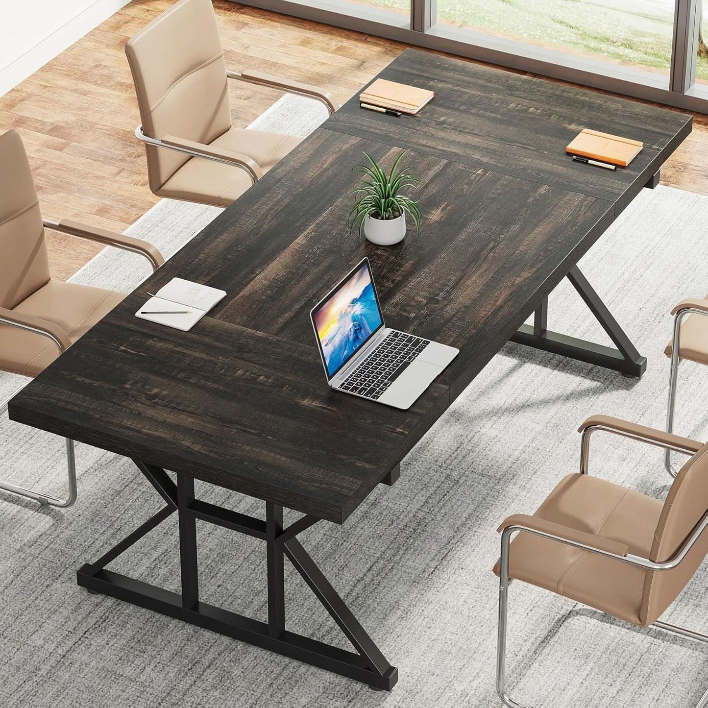 70.8 Inch Executive Desk Black Oak Office Desk Home Office-3