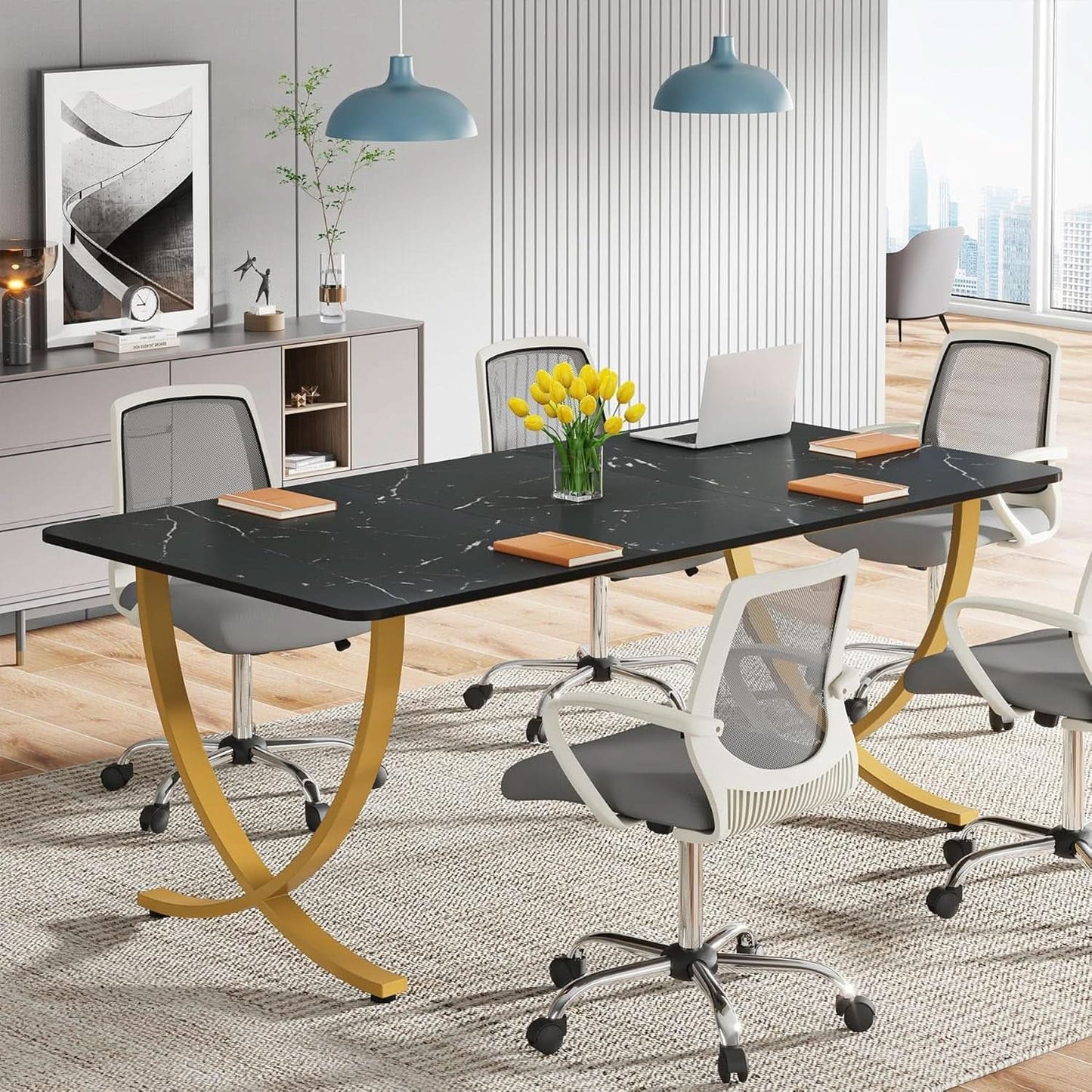 Executive Desk 63 Inch Wide Black And Gold Office Desk-3