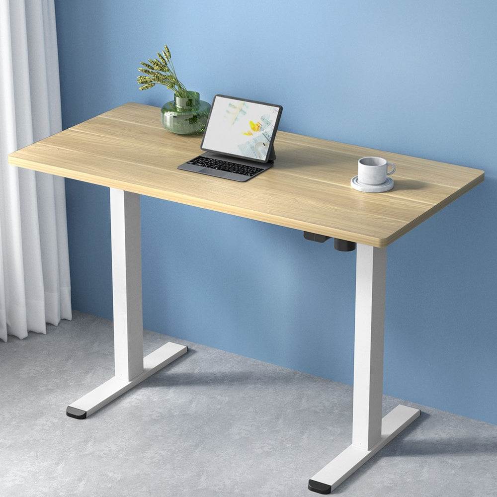 NNEDSZ Artiss Standing Desk Motorised Sit Stand Desks White Oak 120CM-0