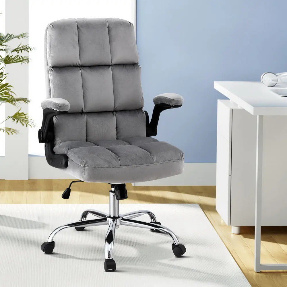 NNEDSZ Artiss Office Chair Velvet Seat Racing Gaming Computer Desk Chairs Armrest Grey