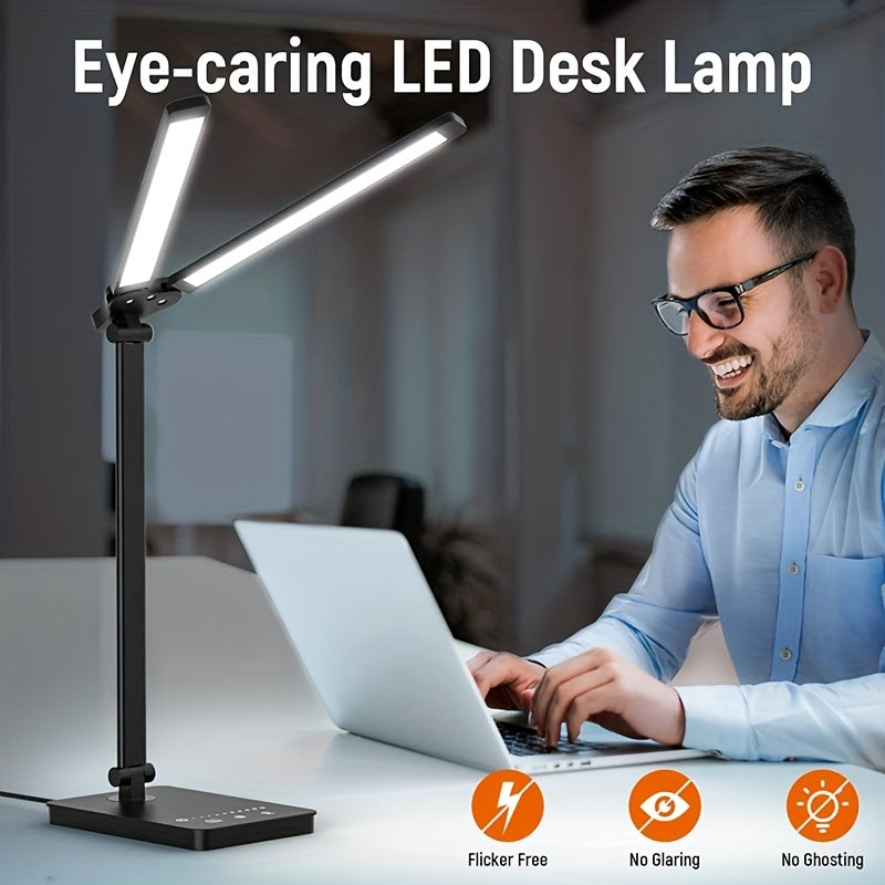 Lampe de bureau LED à double tête NNETM – 50 modes, commandes tactiles et mémoire intelligente