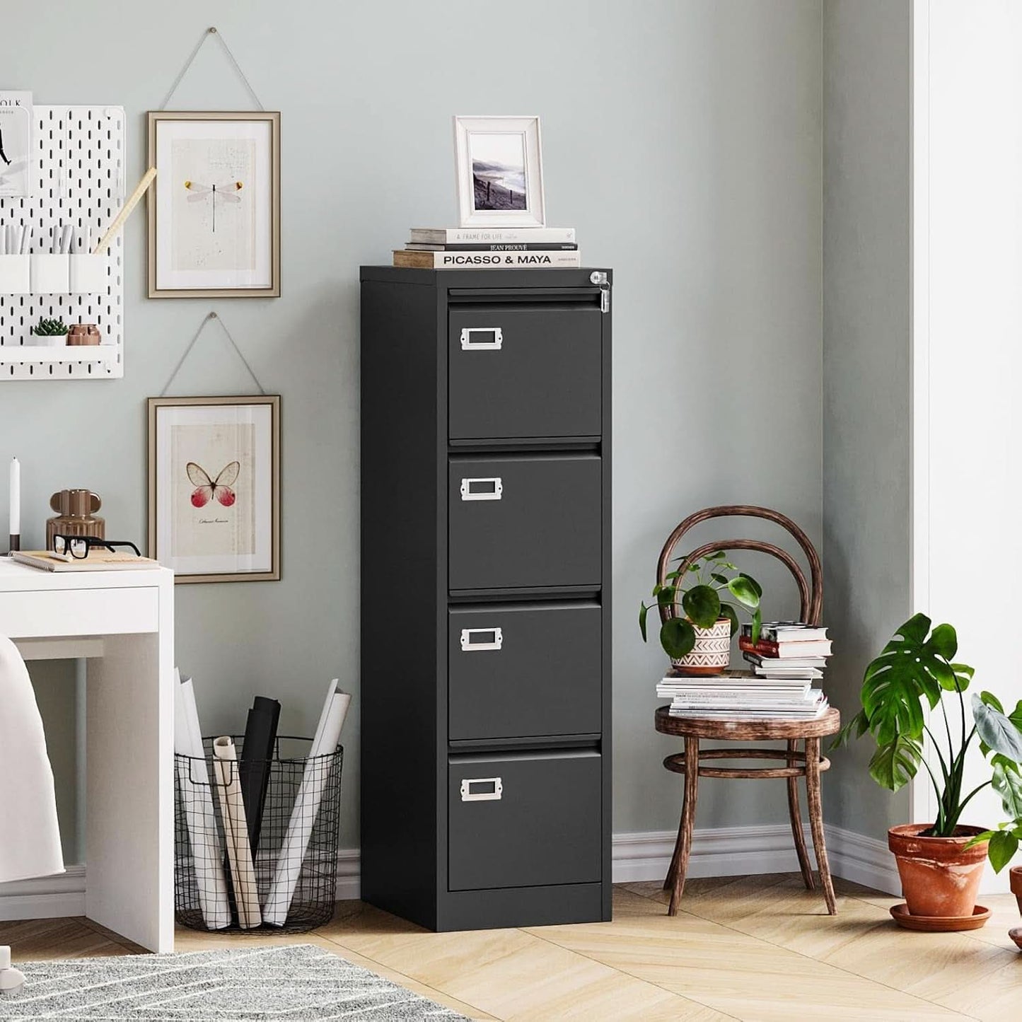 Four Drawer Locking File Cabinet - Black