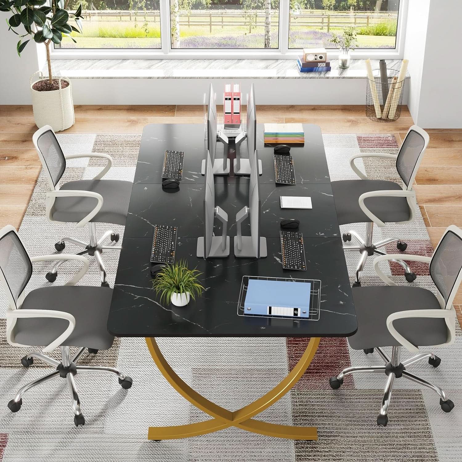 Executive Desk 63 Inch Wide Black And Gold Office Desk-4