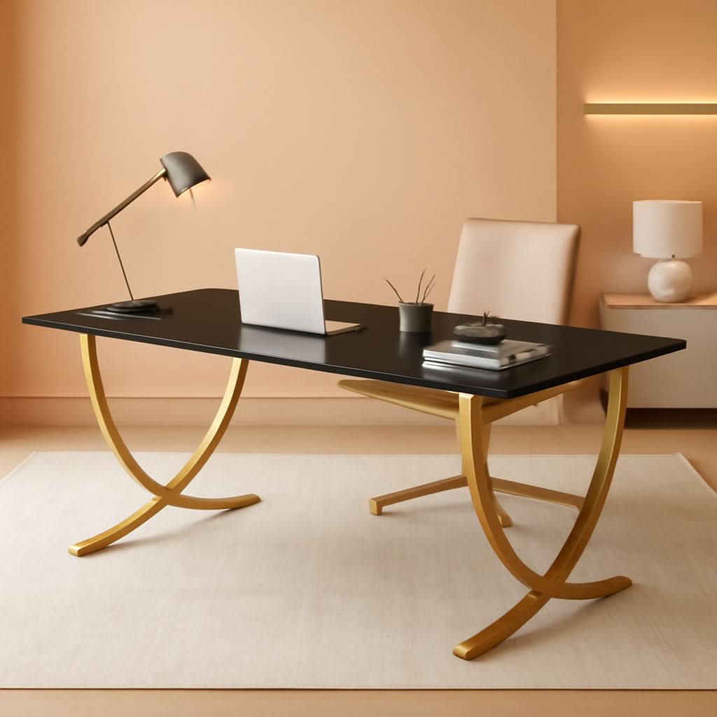 Executive Desk 63 Inch Wide Black And Gold Office Desk-0