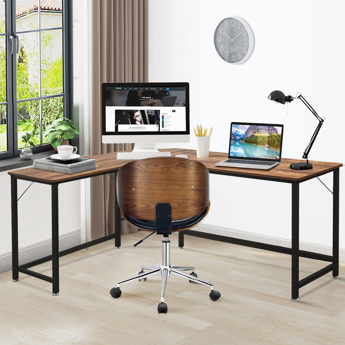 Wood L-Shaped Computer Desk