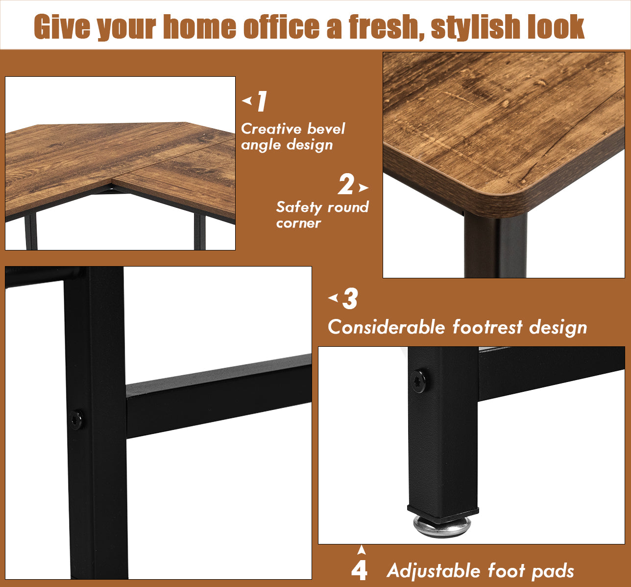 Wood L-Shaped Computer Desk