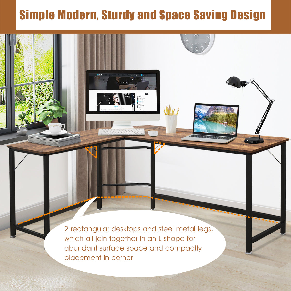 Wood L-Shaped Computer Desk